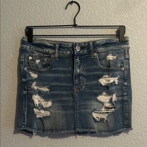 American Eagle Outfitters Blue Distressed Mini Skirt